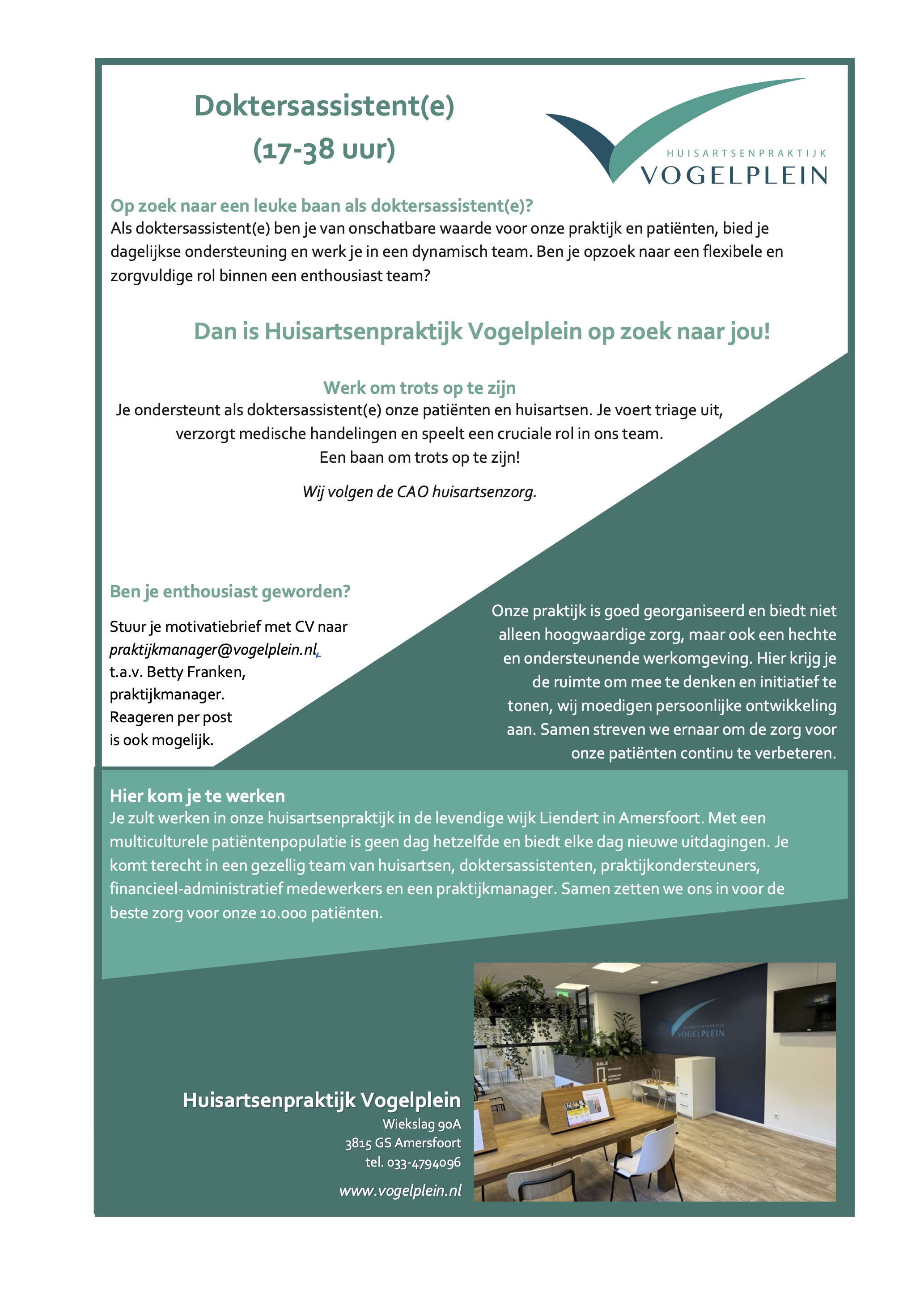 vacature doktersassistente Vogelplein sept 2024